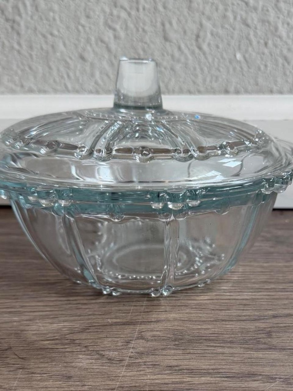 Vintage pressed glass candy bowl with lid